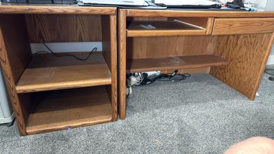 Oak Desk & Side Cabinet