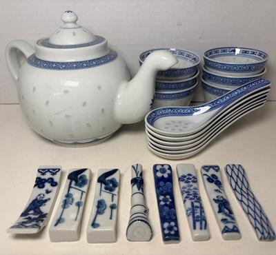 Rice Flower by Tienshan Tea Pot, Sake Cups, Teaspoons & Spoon Rests
