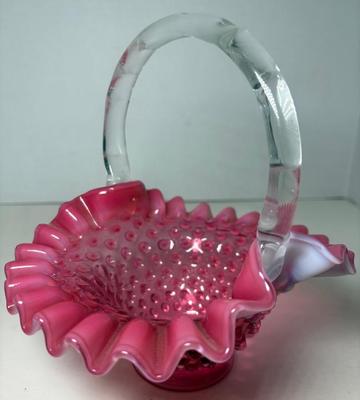 Vintage Fenton Cranberry Hobnail Basket #2