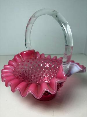 Vintage Fenton Cranberry Hobnail Basket #1
