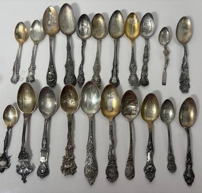 21 Antique Sterling Souvenir Spoons