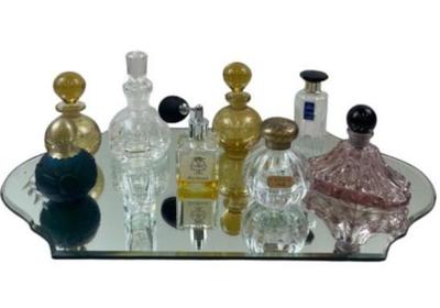Vintage Perfume Bottles On Mirror Tray