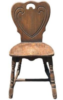 Tyrolean Swiss Mountain Style Heart Shaped Oak Chair