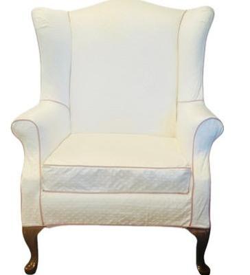 Upholstered Wing Chair with white slipcover - There are 2 in the auction.