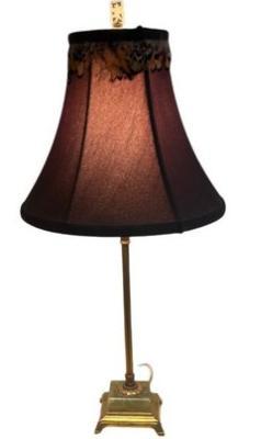 Small Brass Table Lamp With Brass/marble Base And Brown Shade