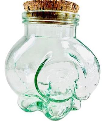 Green Tinted Glass Elephant Jar With Cork Lid - Made In Italy