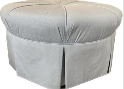 Large Ottoman With Light Blue Pinstripe Upholstery, Piping And Central Button