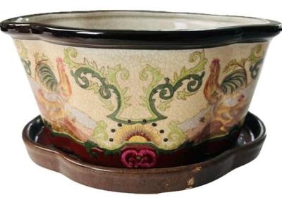 Porcelain Crackle Glaze Cache Pot & Matching Saucer - There are 2 in the auction