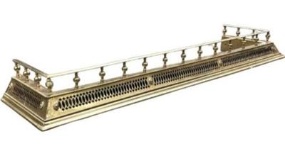Antique Brass Fireplace Fender - English Brass - Circa 1840 - Bobbin Rail And Top - 61 X 16 Inches