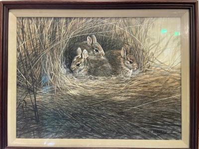 Rabbits, Geoff Mowery, 18x15, listed artist, egg tempura, original