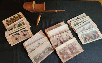 ANTIQUE WOOD STEREOSCOPE WITH CARDS