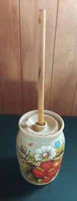 LARGE STONEWARE HAND PAINTED CROCK POTTERY 