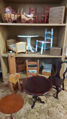 LOT OF WOODEN DOLL FURNITURE