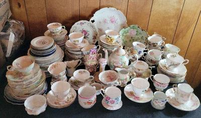 HUGE COLLECTION OF DAINTY VINTAGE CHINA PLATES, TEACUPS, AND MORE