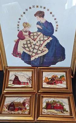 FIVE NEEDLEPOINT PICTURES