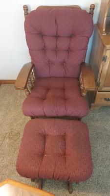 WOODEN ROCKING CHAIR AND OTTOMAN 