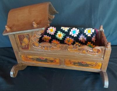 PAINTED WOOD DOLL CRADLE