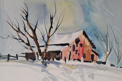WATERCOLOR BARN BY ROBERT UECKER (1929-2005)