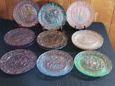 COMPLETE SET OF "THE TWELVE DAYS OF CHRISTMAS" DECORATIVE PLATES FROM IMPERIAL GLASS CORPORATION 