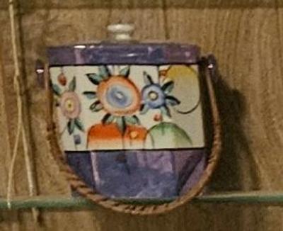 Early 1900s hexagon canister with bamboo handle lusterware