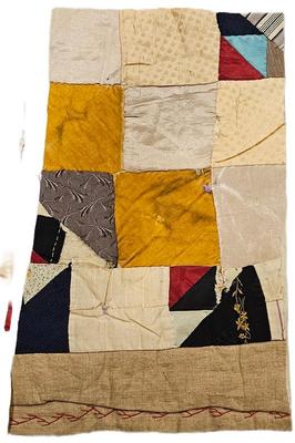 Block Rescued From A Crazy Quilt Circa 1890s Fabric 14 x 8.5 With Backing