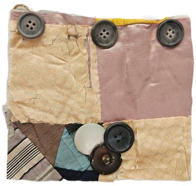 Block Rescued From A Crazy Quilt Circa 1890s Fabric Along With Antique Buttons