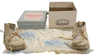 1960s baby jumping jacks crib shoes and box