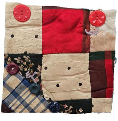 Block Rescued From A Crazy Quilt Circa 1890s Fabric Along With Antique Buttons