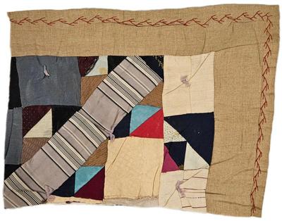 Block Rescued From A Crazy Quilt Circa 1890s Fabric 15 x 20 With Backing