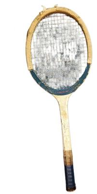 Vintage wooden tennis racquet lightning by caprico blue and white 1)