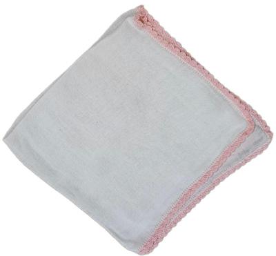 Handkerchief white pink crochet border