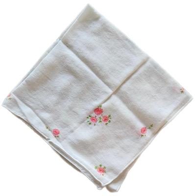 Handkerchief white with 4 tiny pink flowers in corners