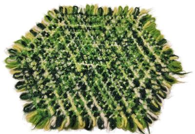 Vintage green yarn hexagon doily made on loom