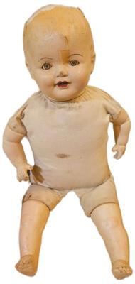 1920s-1930s 25 Inch Composition Head, Shoulders, Arms, Legs and Stuffed Body Needs Restoration