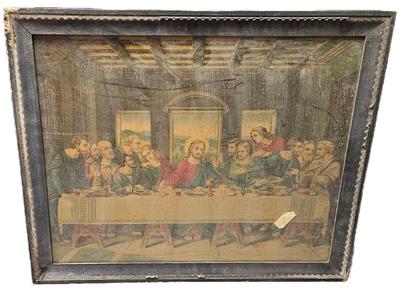 Circa 1900-1910 Lithograph The Last Supper #2366 Published By James Lee Chicago Original Frame 22.75x18.5 & Glass Opening 19.75x15.75