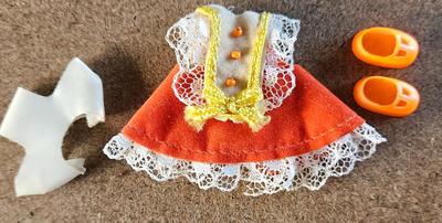 1960s liddle kiddle orange yellow lace dress, panties and orange shoes