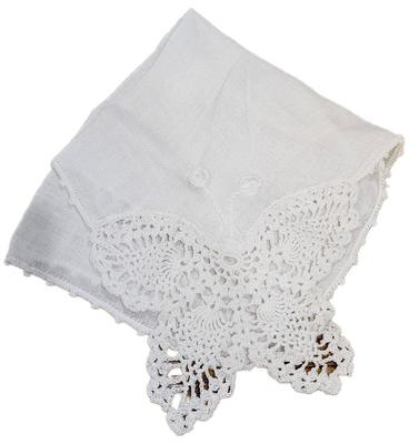 Handkerchief white with white crochet butterfly corner