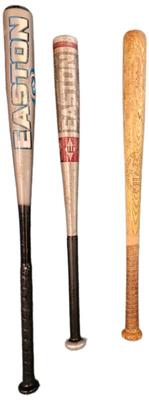 1960s H&B #77 Wooden Bat 1990s Easton Official Little League Aluminum Bat 1990s Easton Tyophoon Official Little League Aluminum Bat