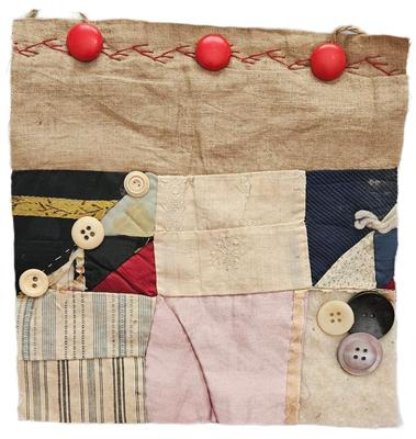 Block Rescued From A Crazy Quilt Circa 1890s Fabric Along With Antique Buttons