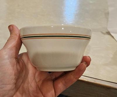 Ceramics Possible Syracuse China Circa 1925 Restaurant-ware White-Rust & Blue Stripes