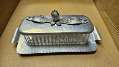 Hammered aluminum 1950s rodney kent butter dish