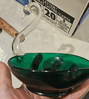 Glass 1950s two small candle holders one large fruit bowl set of three