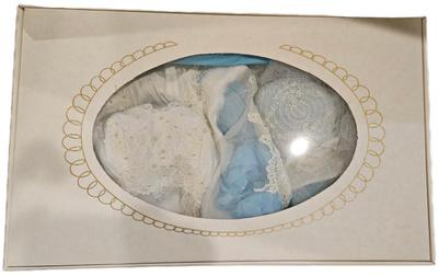 1982 weding dress petticoat, hat & storage box