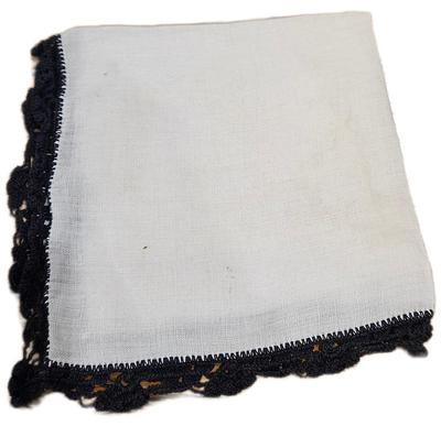 Handkerchief white black crochet border