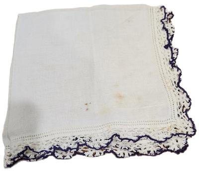 Handkerchief White With White & Purple Crochet Border