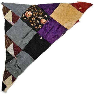 Block Rescued From A Crazy Quilt Circa 1890s Fabric 13 x 12 x 17 With Backing