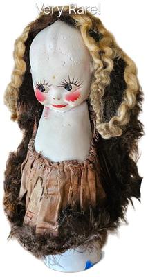 1920s 13” Chalk Ware Carnival Kewpie Doll Statue  With Hair & Costume VERY RARE Costume and Hair Is Never Seen For Sale Plaster is...