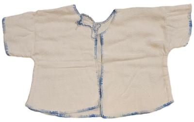 1960s baby s robe with blue trim on edges