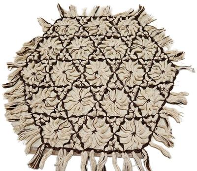 Vintage brown and beige yarn hexagon doily made on loom
