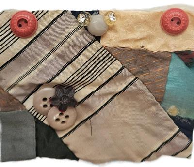 Block Rescued From A Crazy Quilt Circa 1890s Fabric Along With Antique Buttons